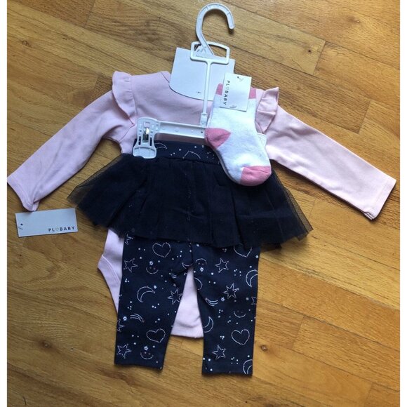 Petit lem Outfit Set Pink & Navy Blue Heart Tutu Leggings - Picture 4 of 5